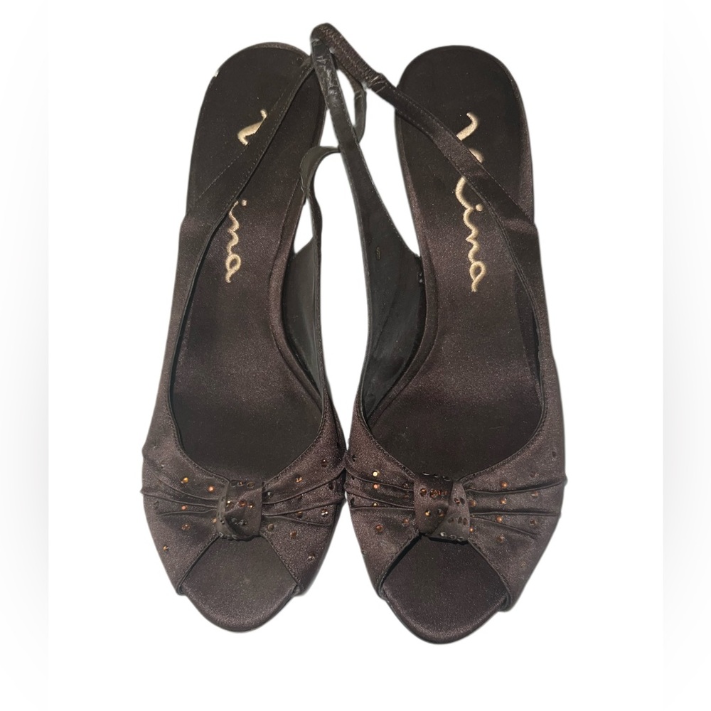 Nina Peep Toe with Rhinestones. Worn once to a wedding but I danced all night!